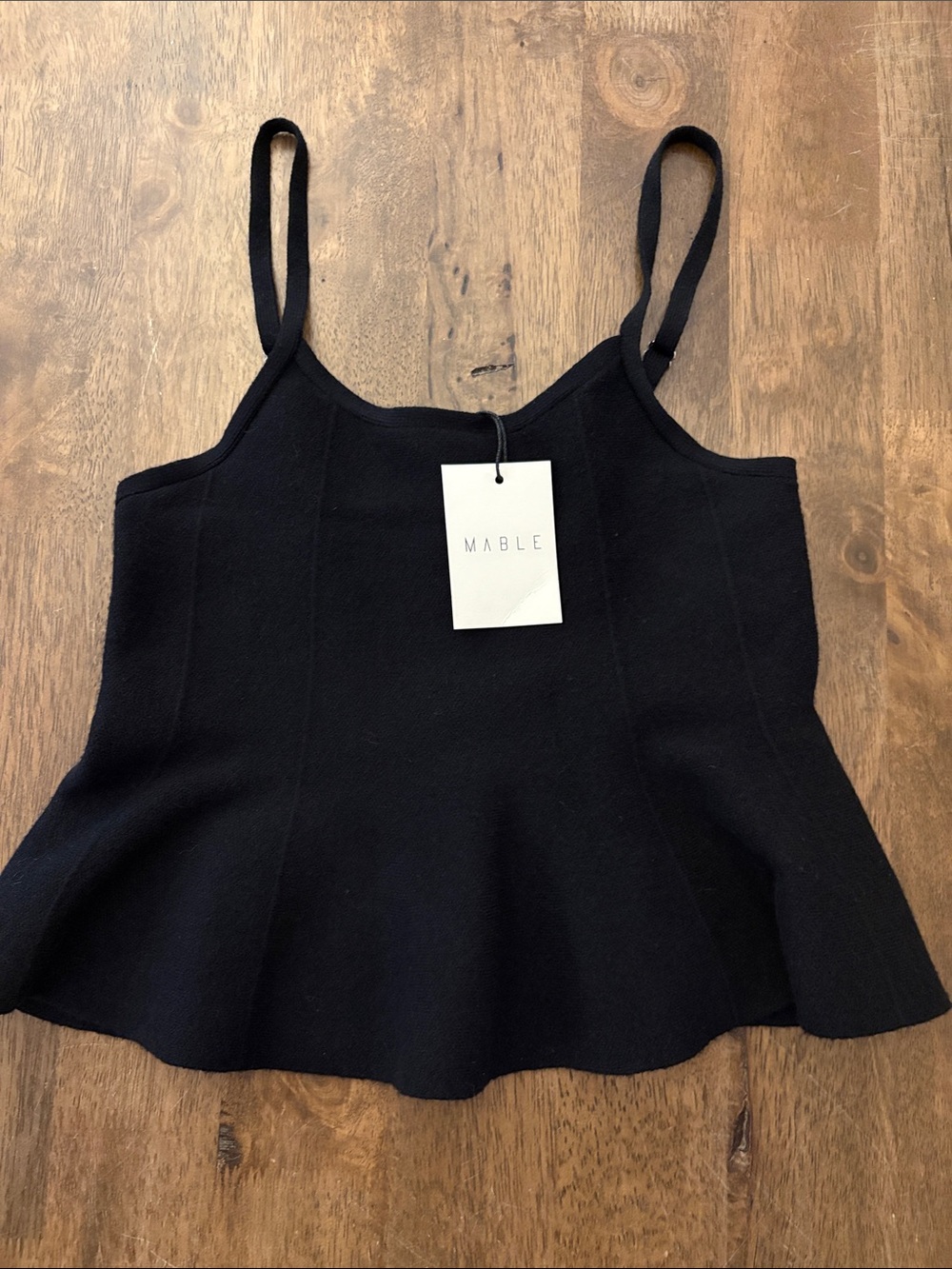 NWT MABLE Black Knit Peplum Camisole with Adjustable Straps